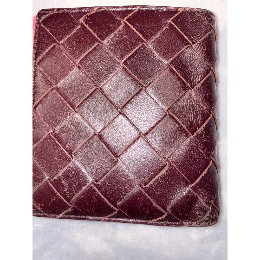 Bottega Veneta Intrecciato Leather Bifold Wallet Brown Pink Made in Italy - Picture 10 of 15